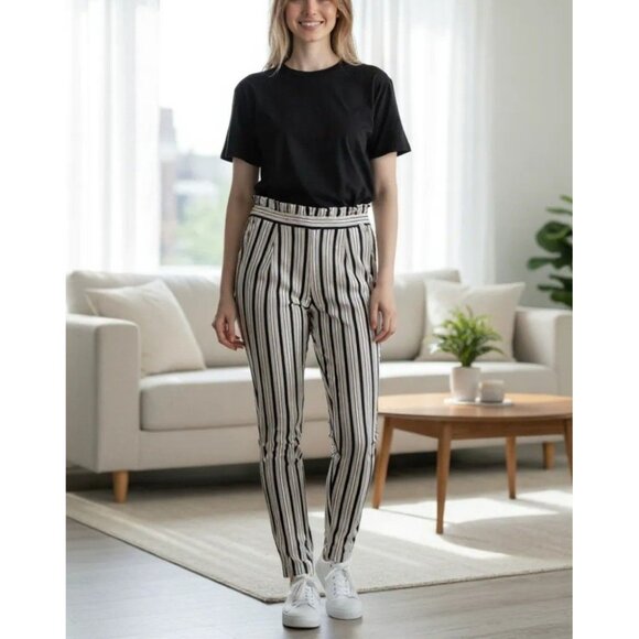 Express Striped Ankle High Rise Pants Size 8R Cotton/Polyester Womens - Picture 1 of 6